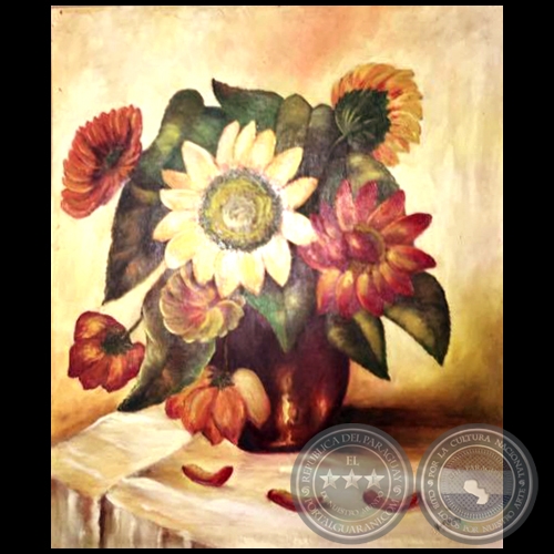 Jarrn con flores - Pintura al leo - Obra de Vicente Gonzlez Delgado